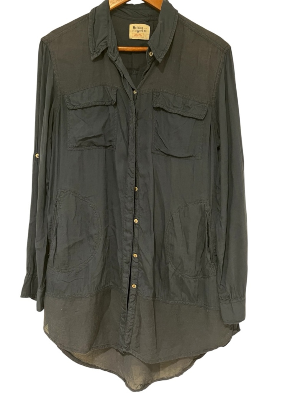 ANTHROPOLOGIE HOLDING HORSES Dark Blue Utility Tunic Shirt with pockets